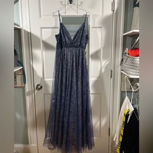 Never Worn blue shiny long dress